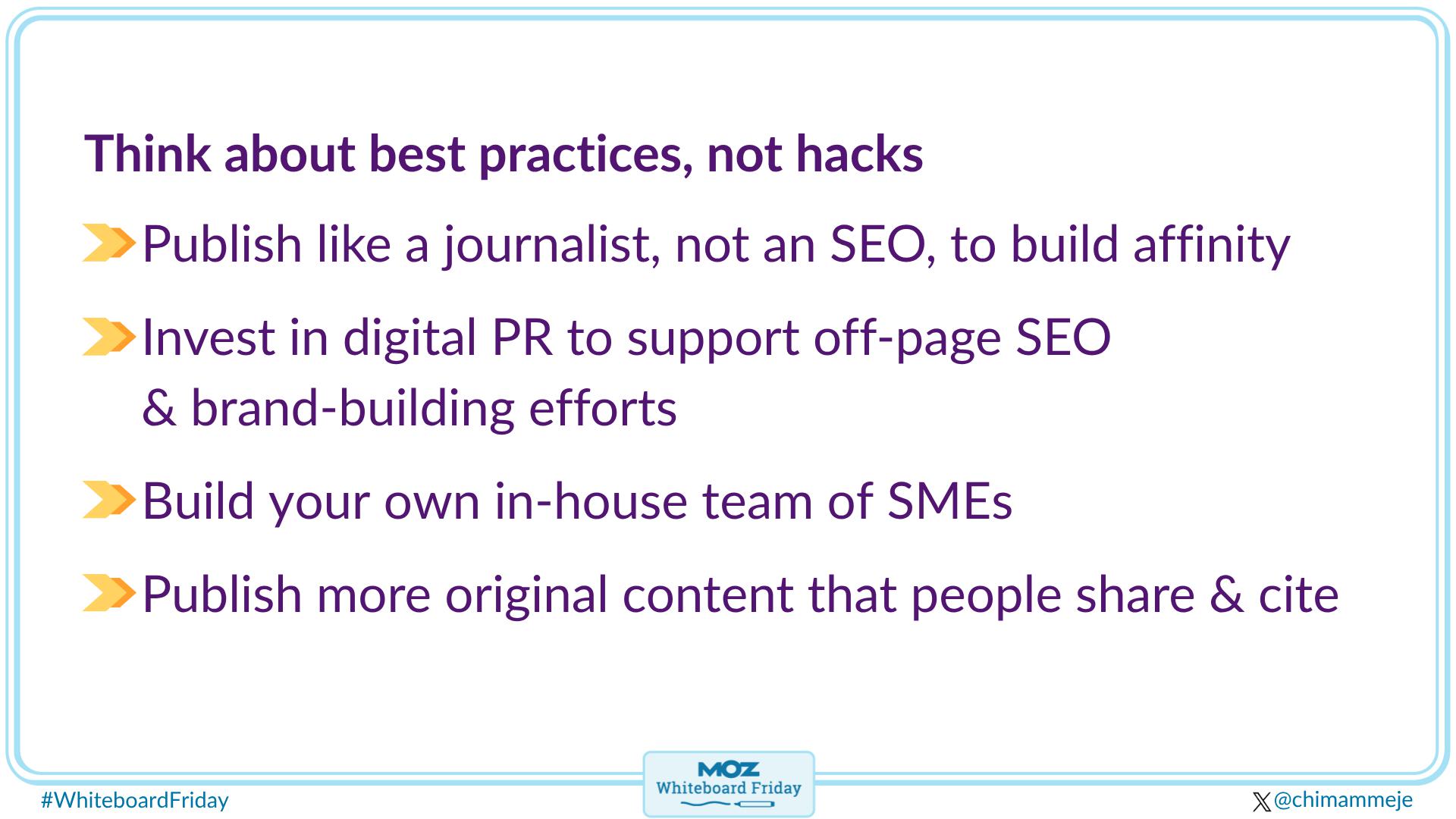Section of the whiteboard with best practices to implement as outlined in the content below.