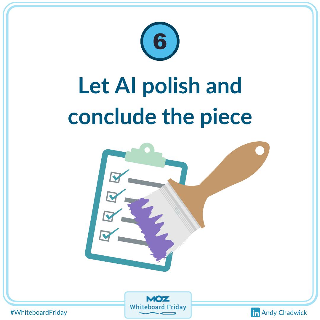 Zoomed in portion of the whiteboard with step 6 of the framework with an image of a checklist and a paintbrush.