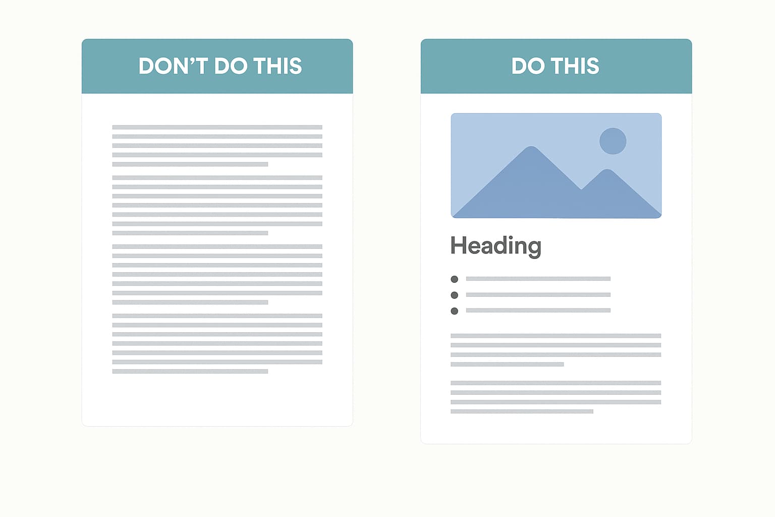 Graphic of wall of text vs lists