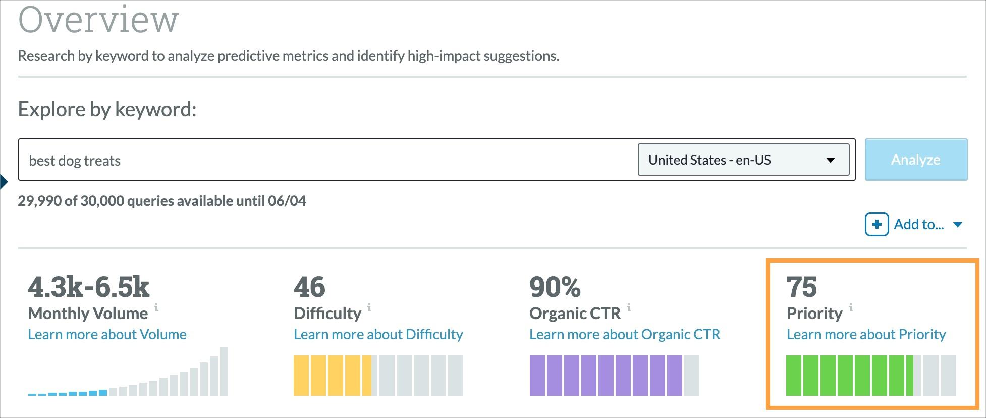 The Priority Metric is the last metric noted in Keyword Explorer.