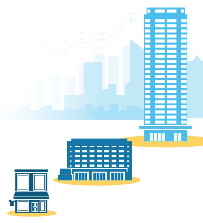 Illustration showing a variety of building sizes.
