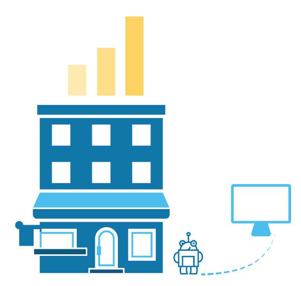 Illustration showing a business connecting to the internet.