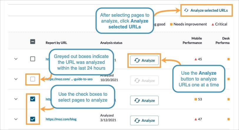 After selecting a subset of pages, select the exact pages you'd like to analyze using the check boxes on the left.