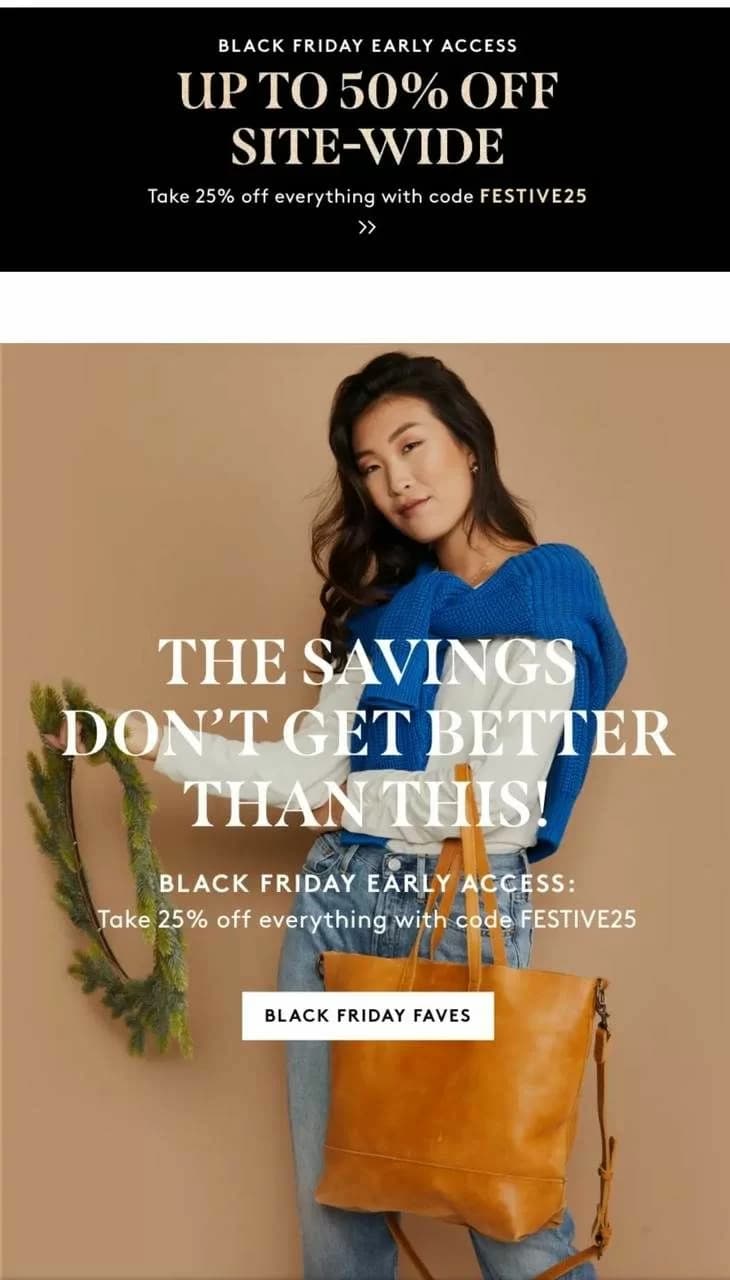 Screenshot of Able's pre Black Friday campaign