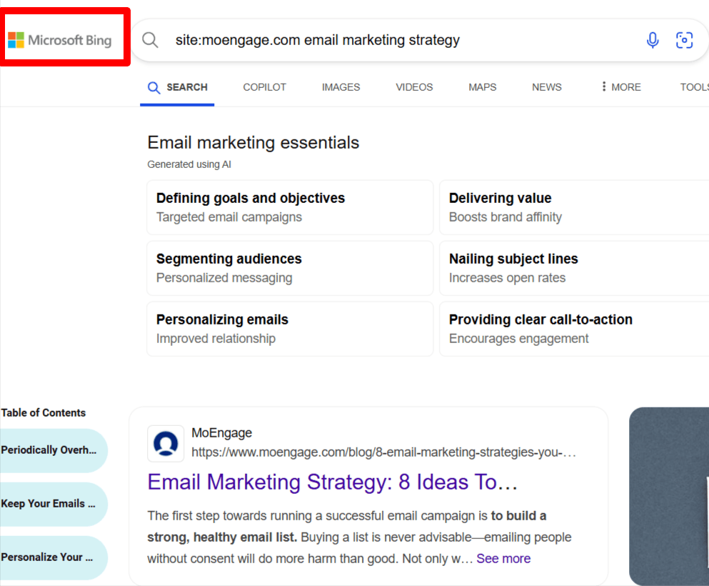 Bing result page