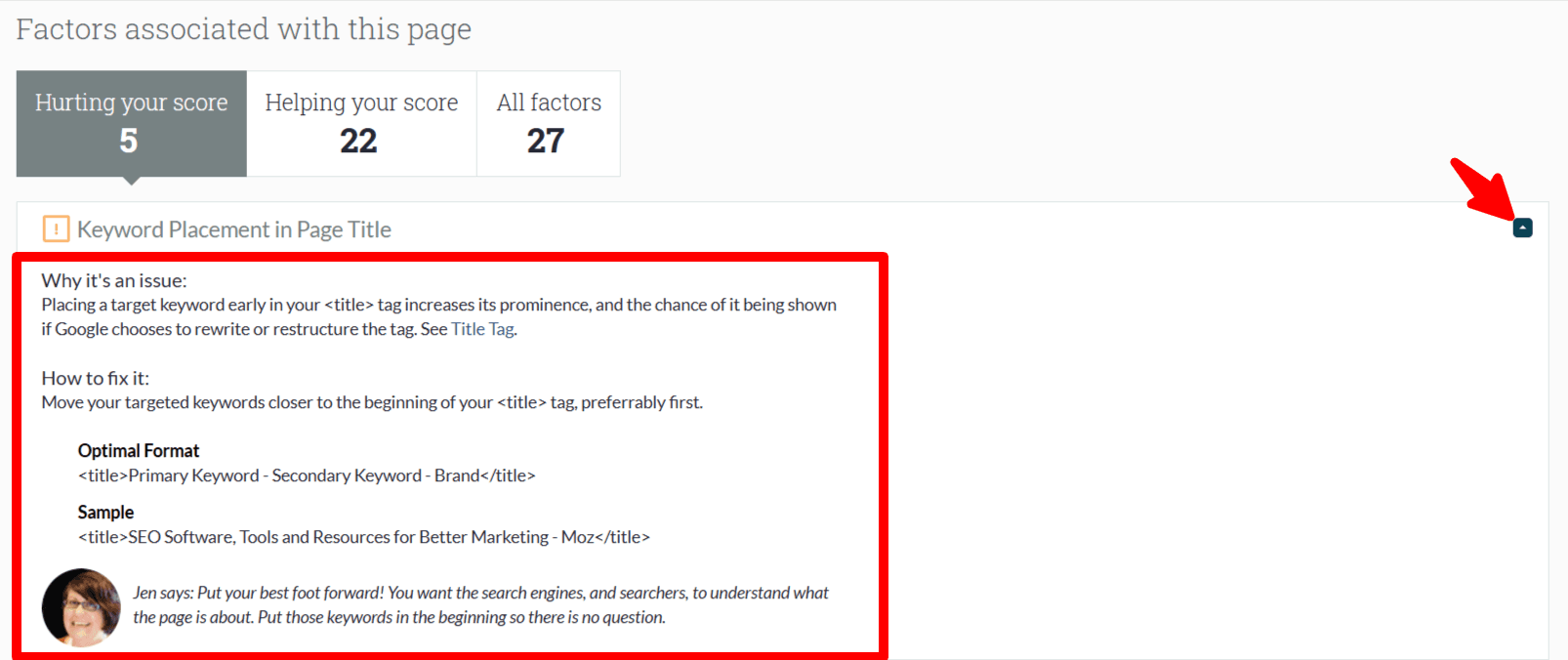 Moz on-page grader analysis