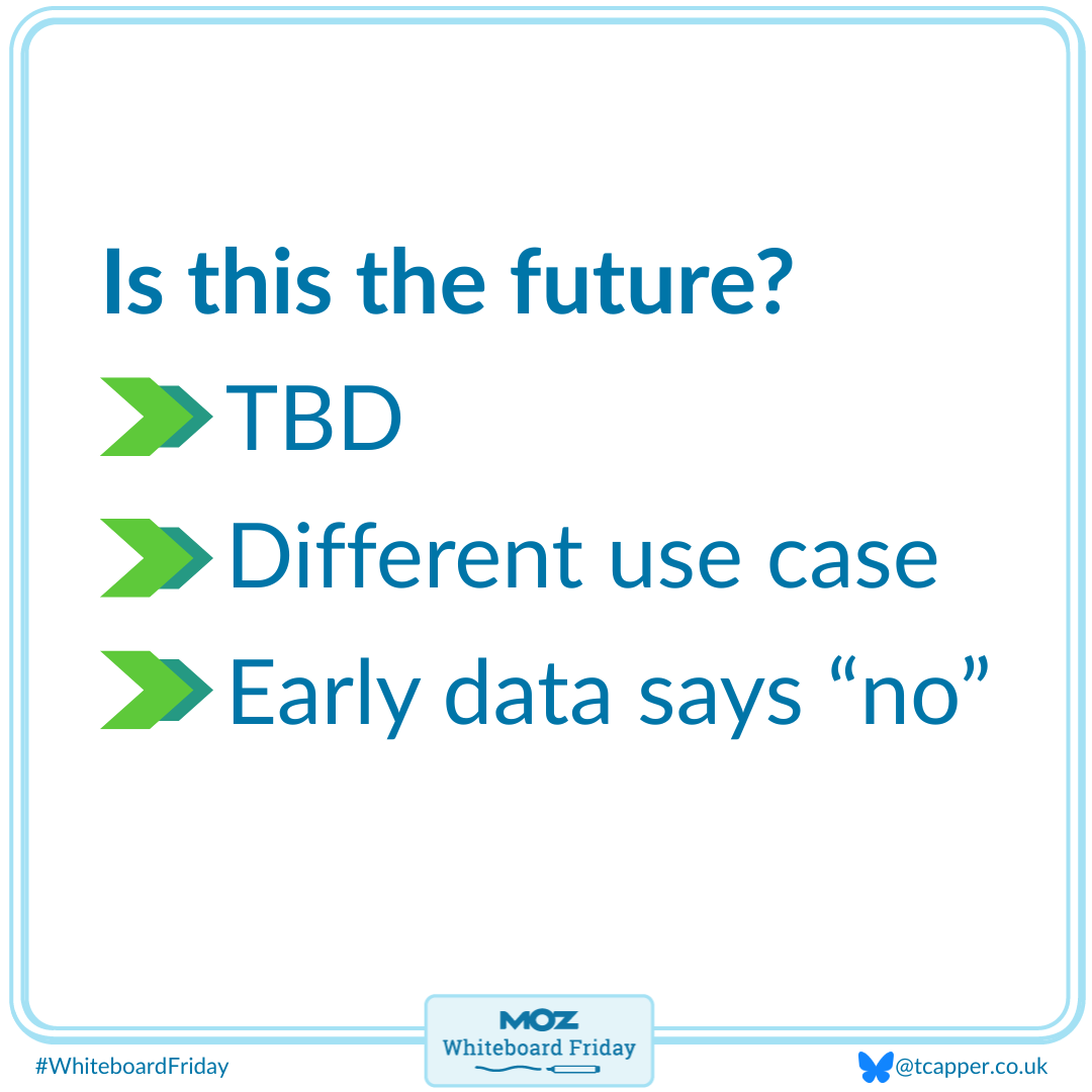 Zoomed in area of the whiteboard, answering the questions, what does all this mean for the future, as outlined below.