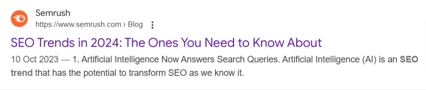 Search result page for SEO trends in 2024