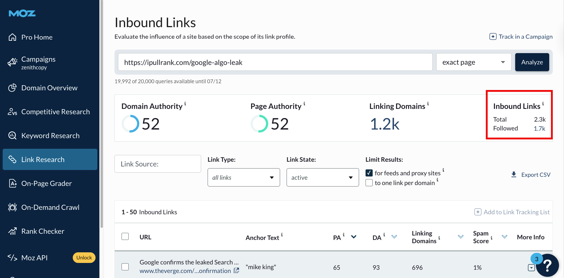 Mike King’s API Leaks article reference with over 2,000 inbound links and major media citations