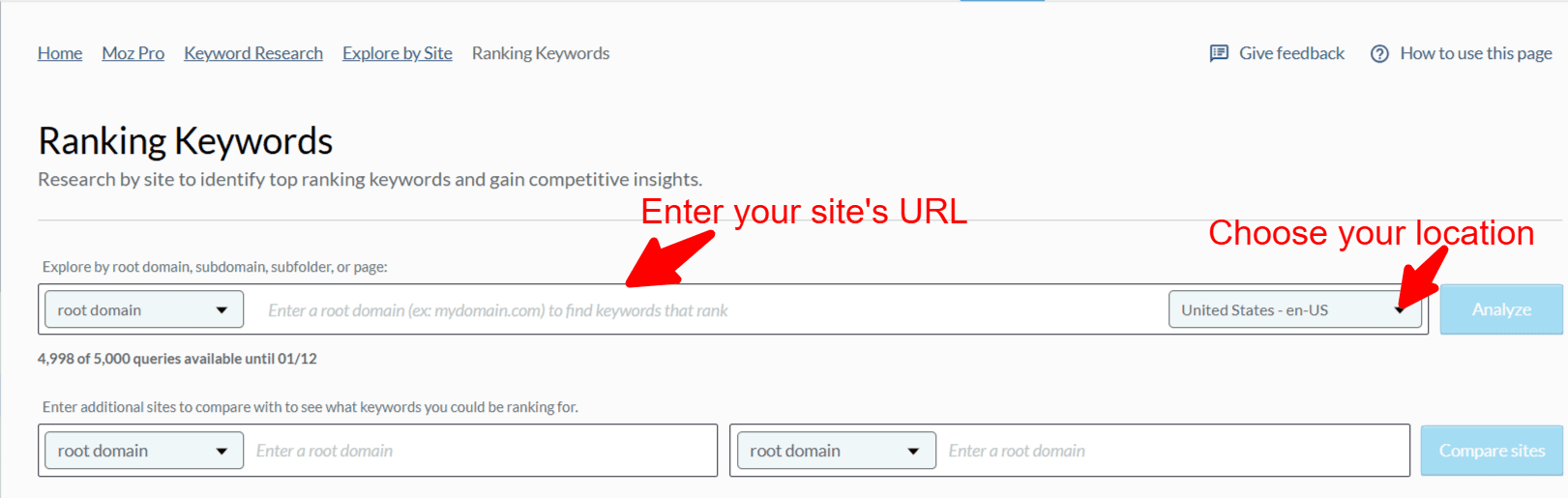 Identifying crucial details to enter in the Keyword Explorer tool