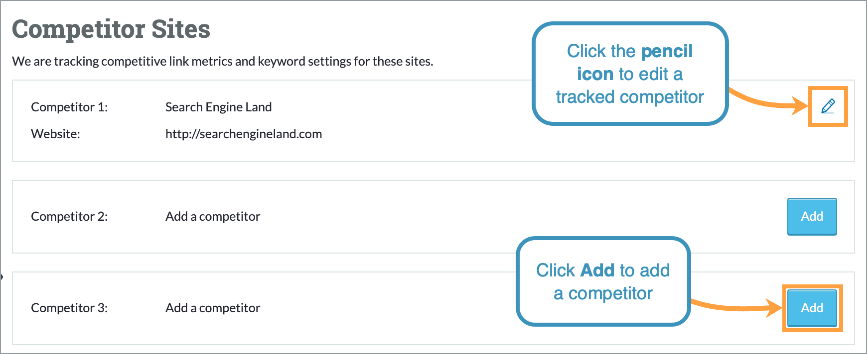 To change the competitors you're tracking click the pencil to the right.