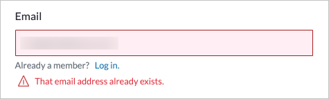 Error message stating that the email entered already exists.