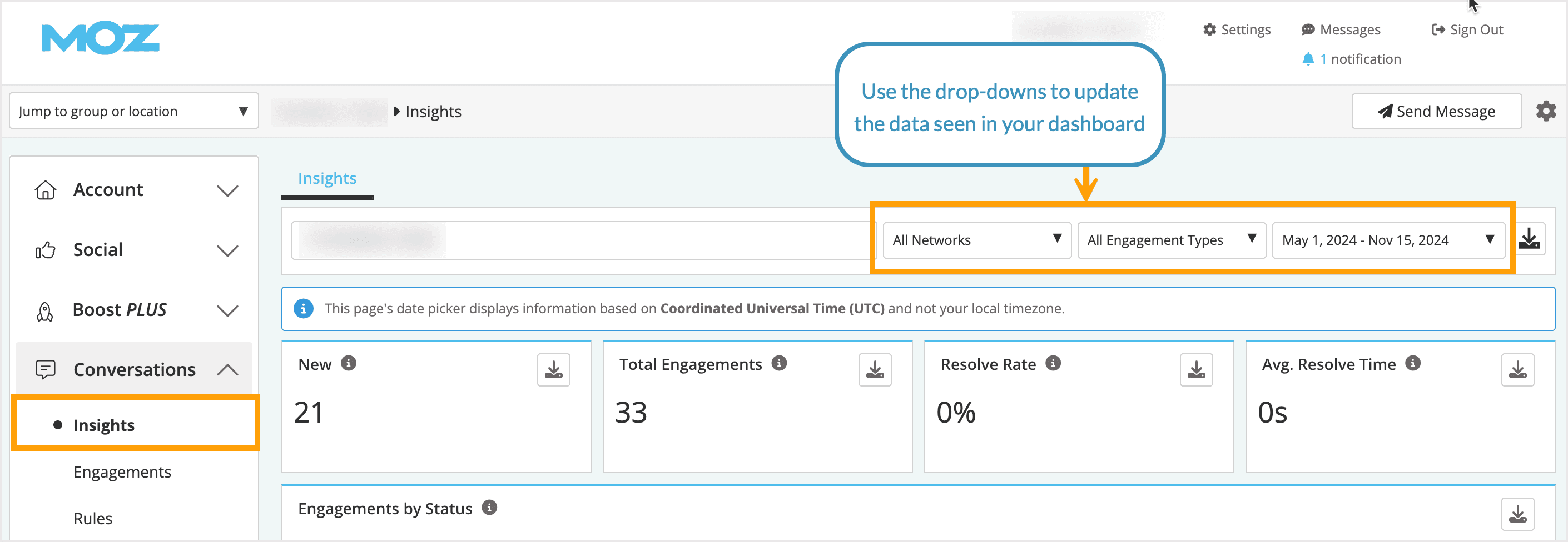 Screenshot of the menu location of your Conversations Insights Dashboard.