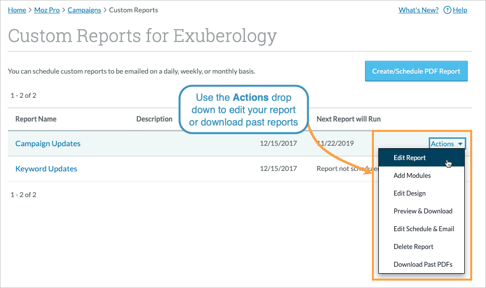 The actions menu is located to the right.