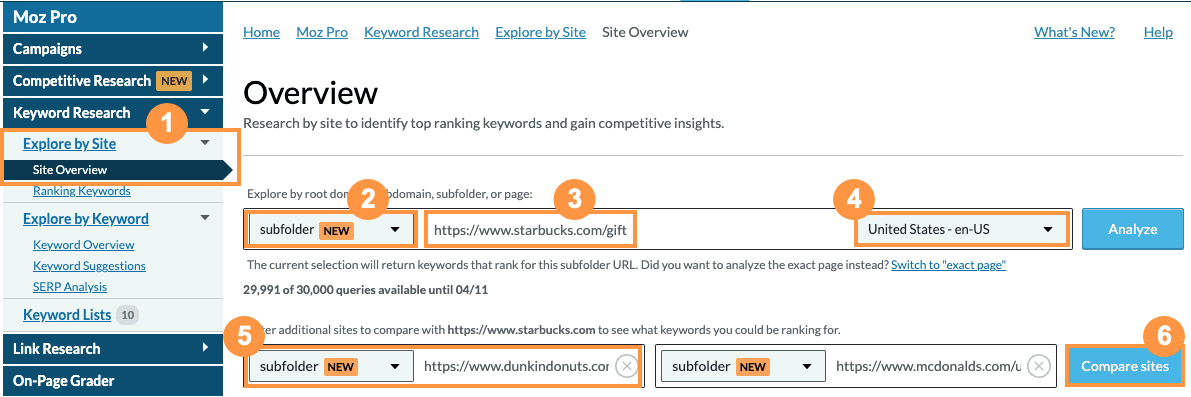 To get started with Explore by Site for comparing multiple sites or subfolders, follow the steps outlined above.