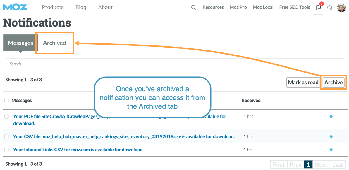 The archived tab shows you all your old messages.