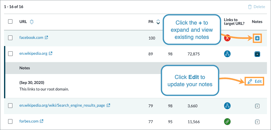 You can edit your notes at any time by clicking the plus symbol.