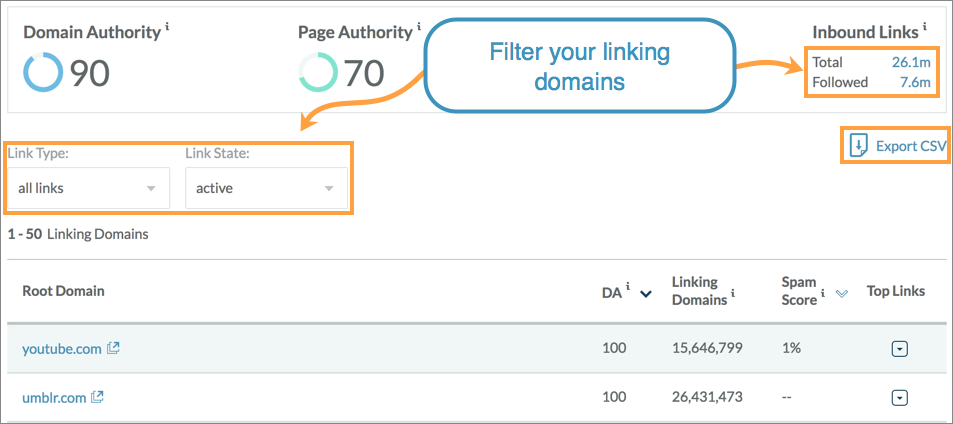 Use the filters available to segment your data prior to exporting.