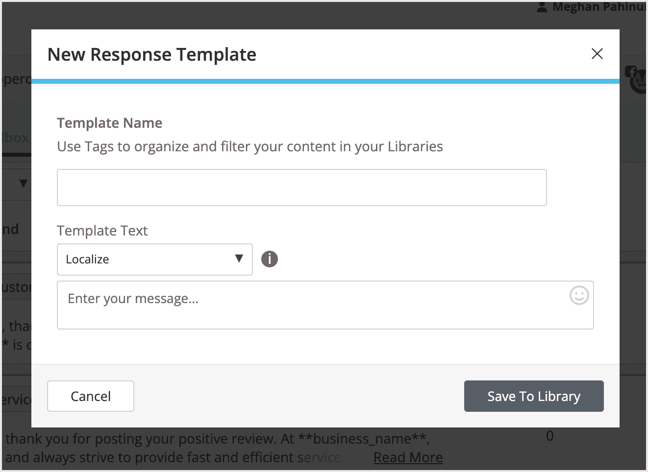 Screenshot of the create a template popup.