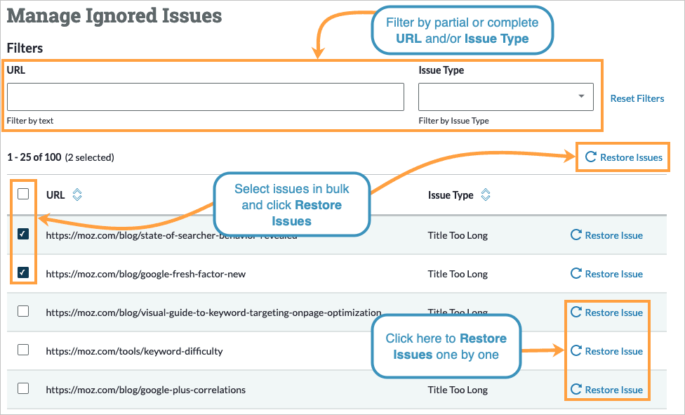 Individual issues can be restored from here.