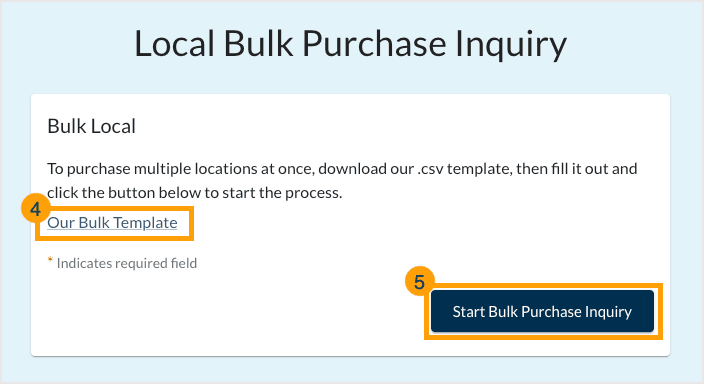 Screenshot of the local bulk purchase inquiry screen.