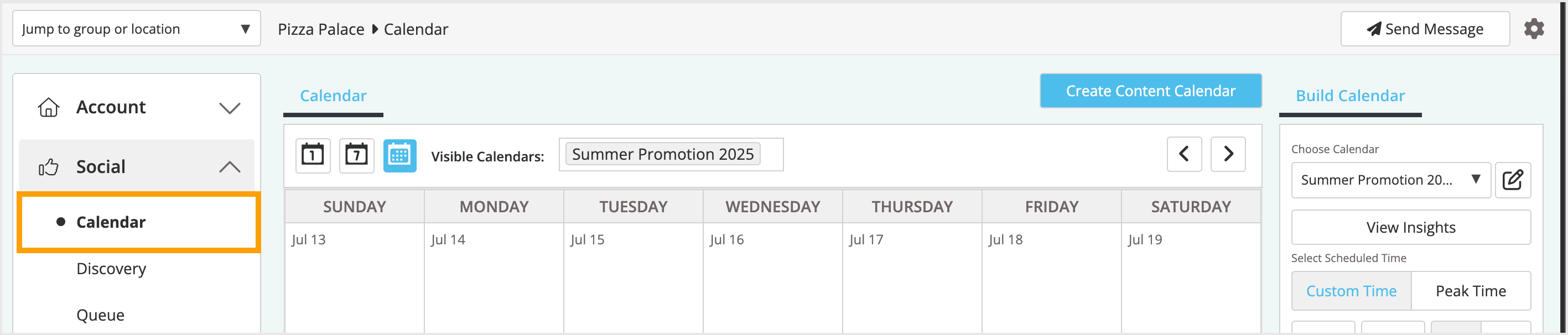 Screenshot of the menu location for the Calendar in Moz Local.