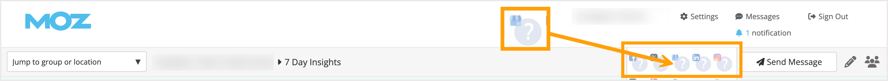 Screenshot showing where to click Google Business Profile in the top right corner.