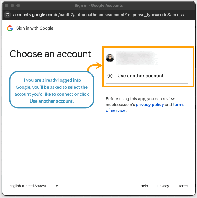 Screenshot of the Google connector where you can select an account to connect.