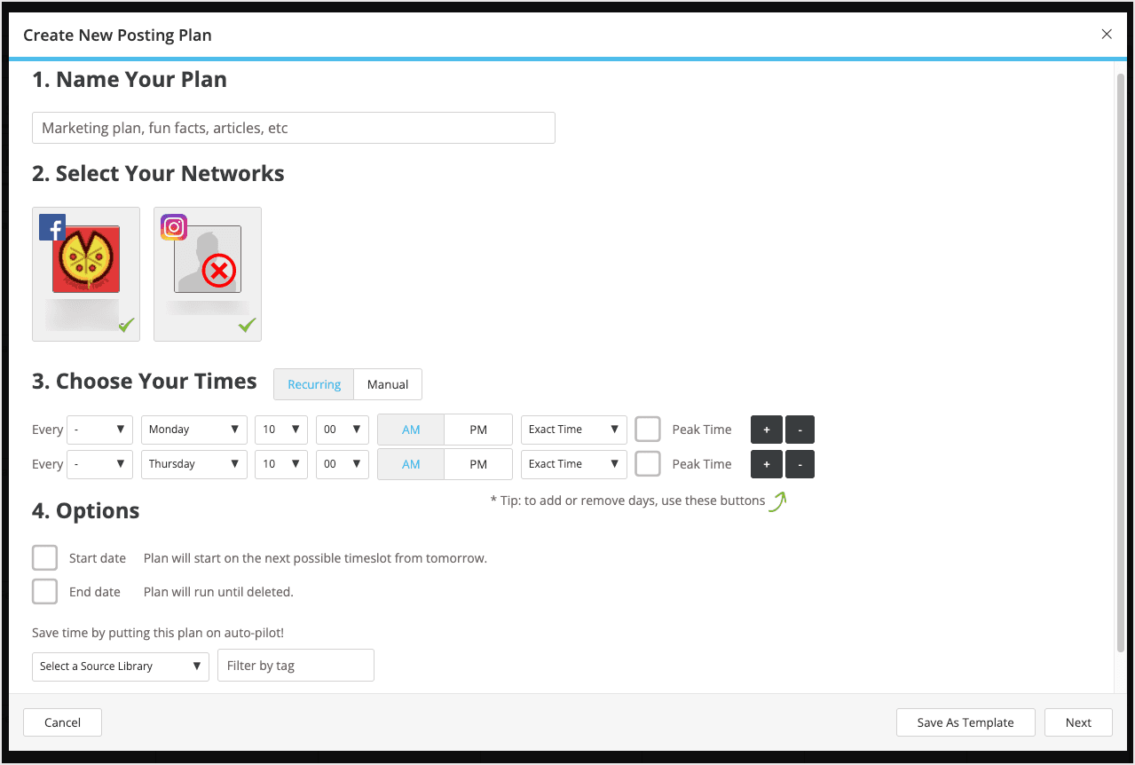 Screenshot of the Create a Posting Plan popup.