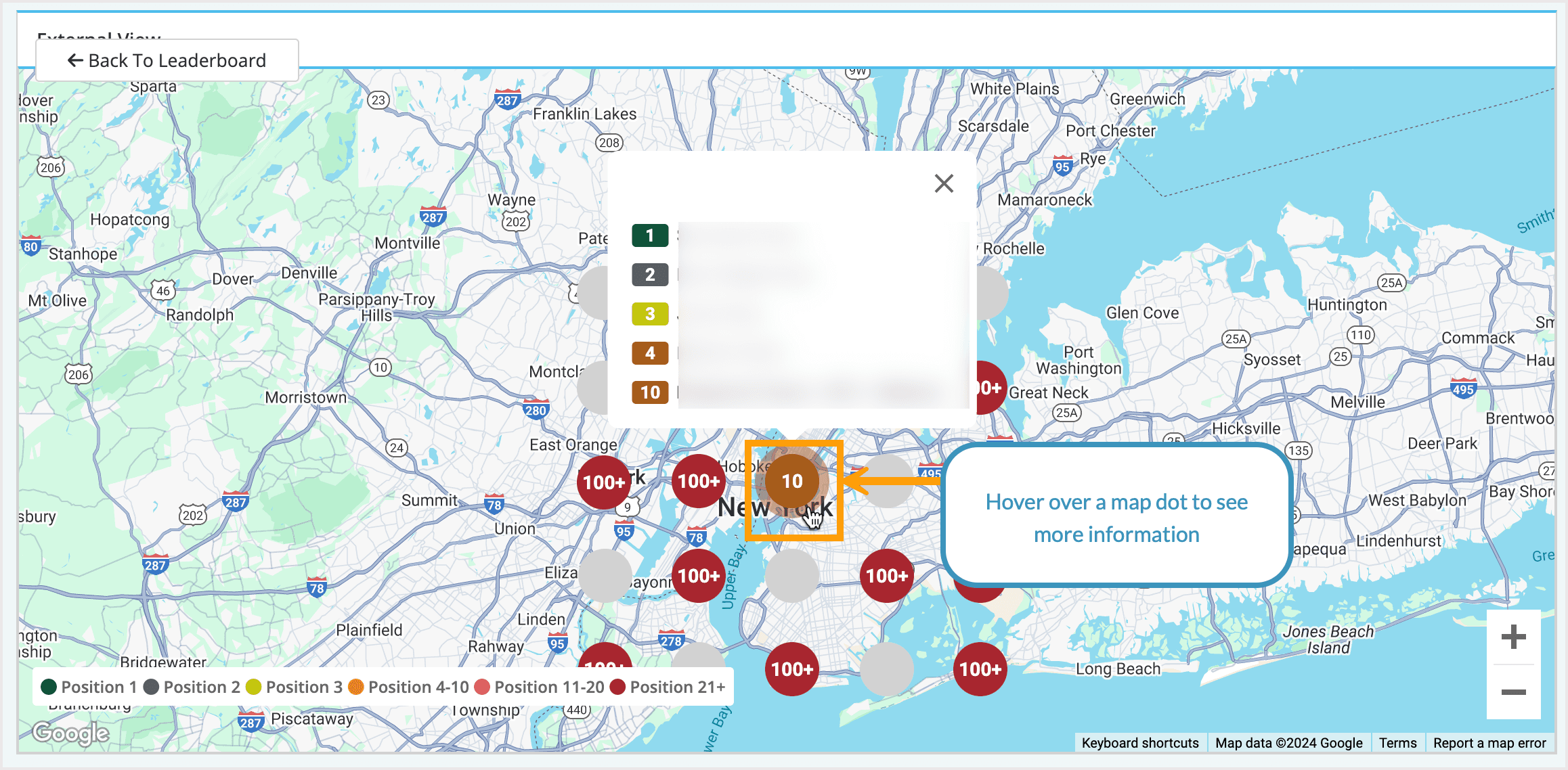 Screenshot of the GeoRank Grid Map view.