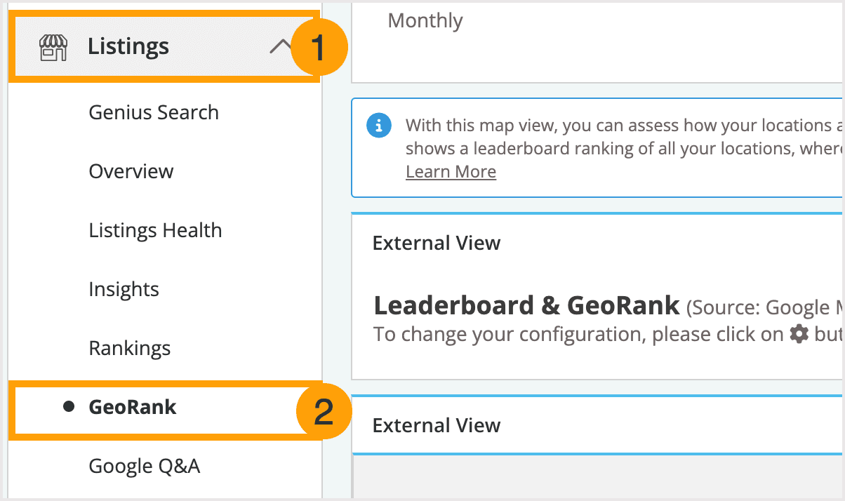Screenshot of the menu location of GeoRank.