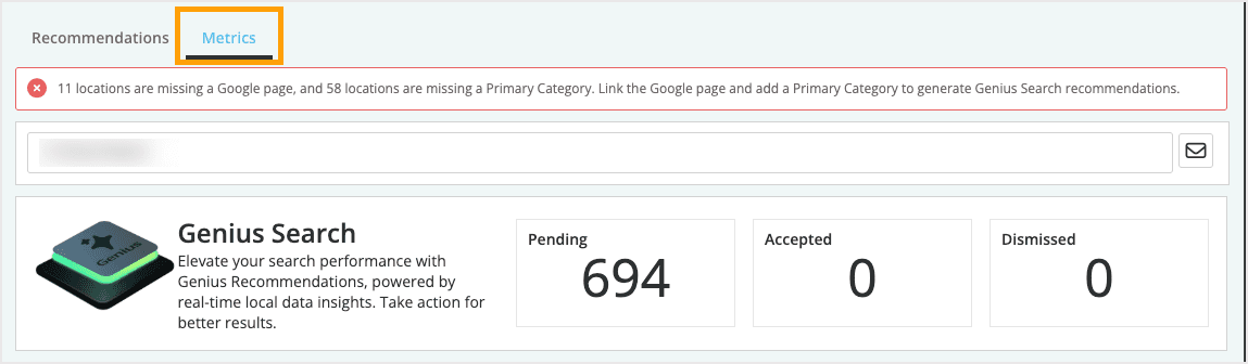 Screenshot showing the location of the metrics tab in Listings AI.