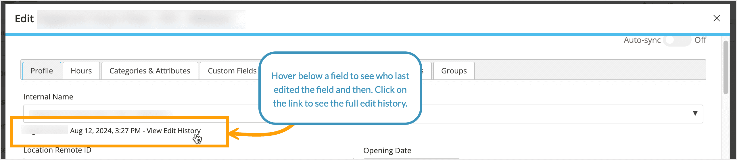 Screenshot showing the edit history link.