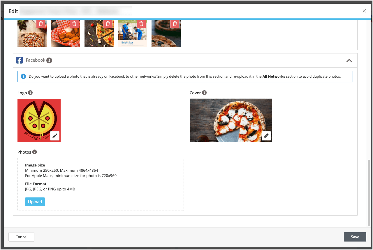 Screenshot of the images section for Facebook.