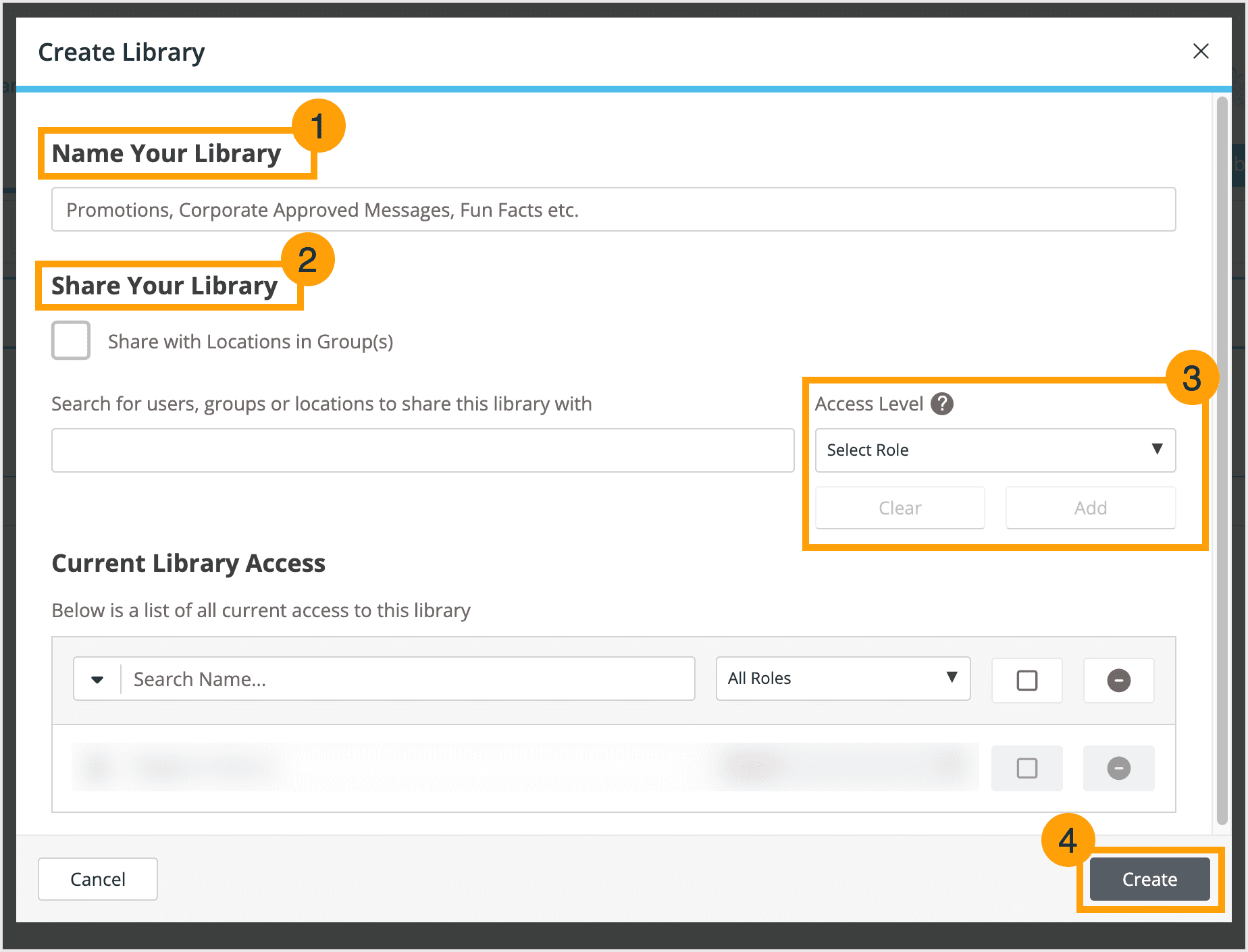 Screenshot of the library creation process.