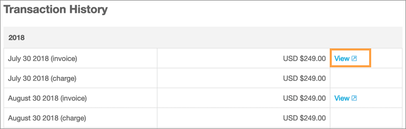 Click view beside an invoice to view and print the invoice.