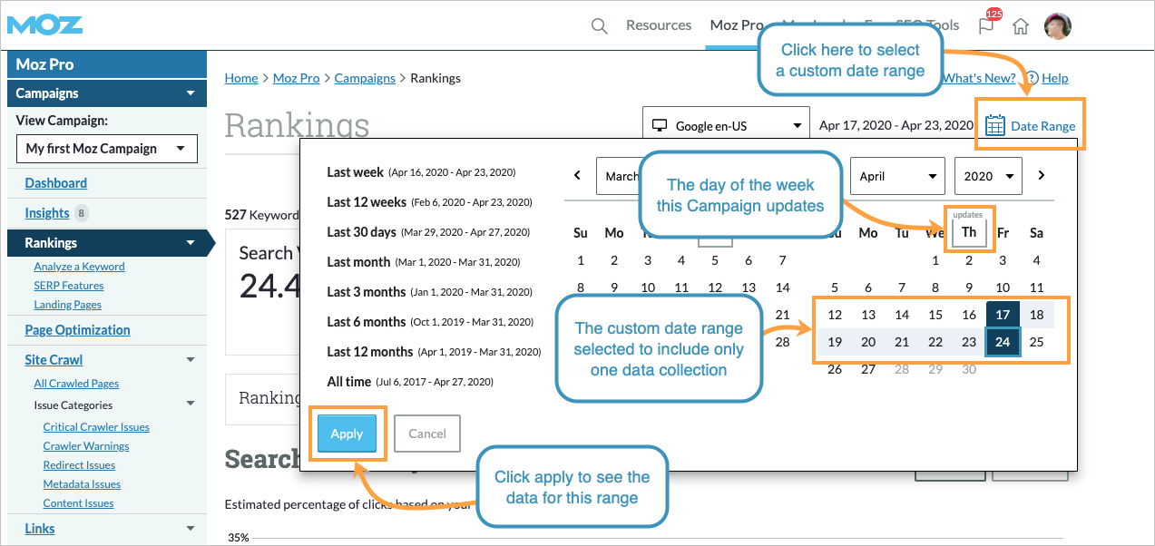 Use the calendar to select a timeframe with only one data collection included.