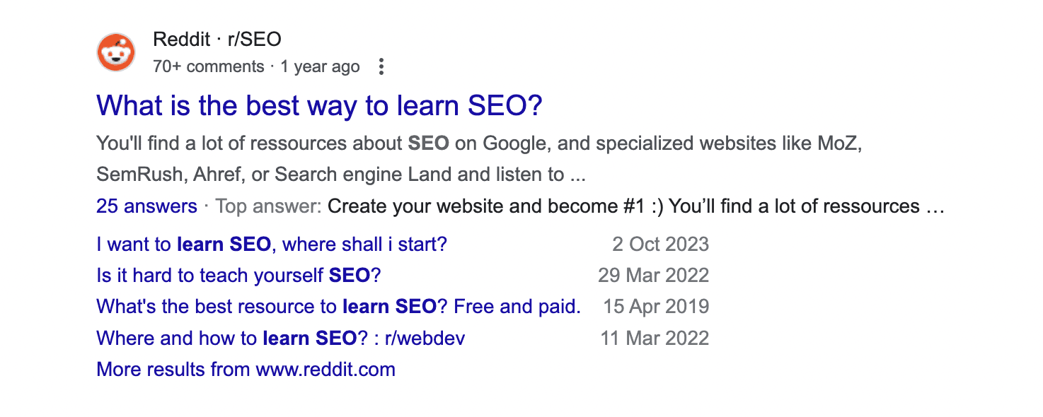 Reddit result on the SERP