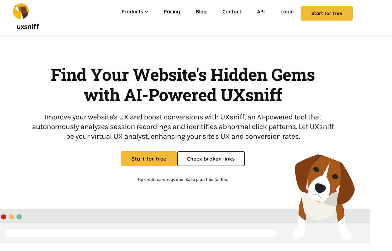 Screenshot of uxsniff homepage