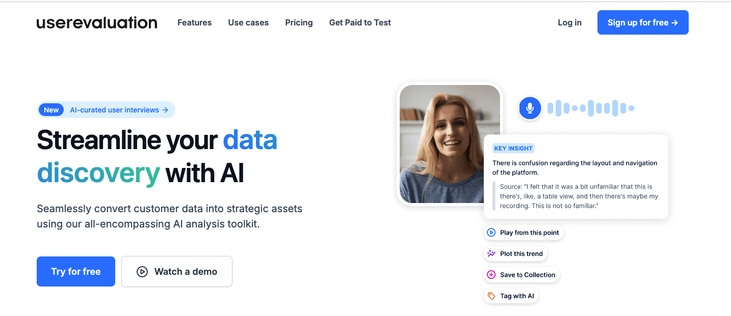 Screenshot of userevaluation homepage