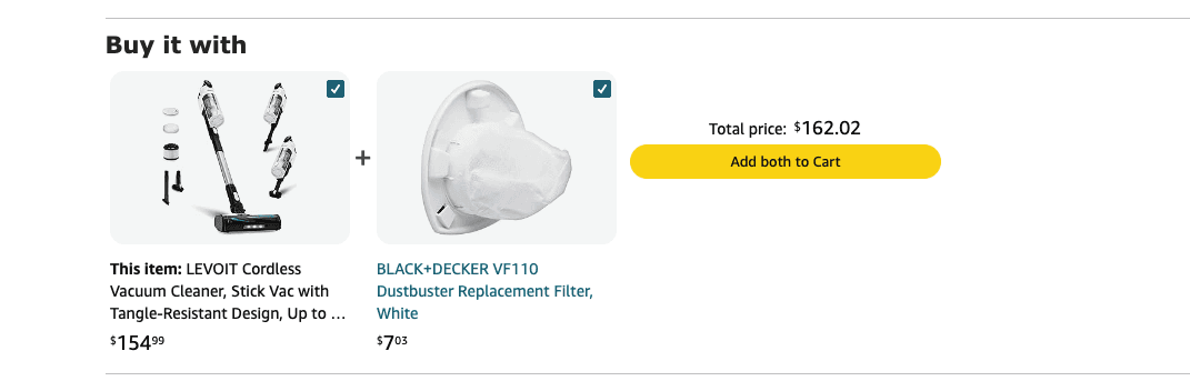 Screenshot showing Amazon cross-selling feature