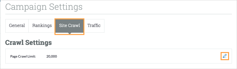 Within the Site Crawl section of Campaign settings click the pencil icon to change your Page Crawl Limit.