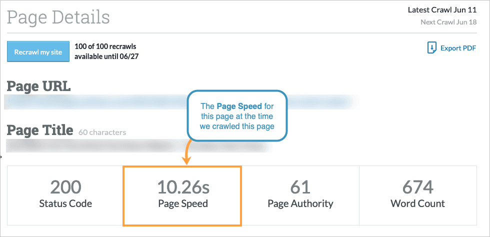 Page details view with the load time for this page noted.